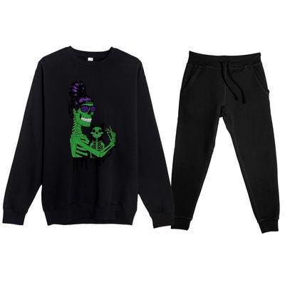 Cat Momster Skeleton Halloween Funny Cat Mom Messy Bun Hair Gift Premium Crewneck Sweatsuit Set