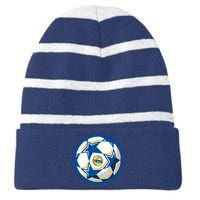 Cool Madrid Soccer Ball Striped Beanie with Solid Band