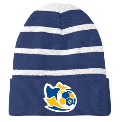 Cool Madrid Soccer Kick Striped Beanie with Solid Band