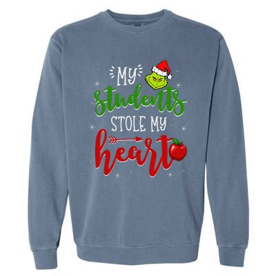 Christmas My Students Stole My Heart Teacher Xmas Pajama Garment-Dyed Sweatshirt