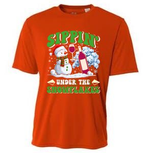 Christmas Market Sippin Under The Snowflakes Mulled Wine Gift Cooling Performance Crew T-Shirt