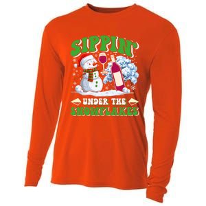 Christmas Market Sippin Under The Snowflakes Mulled Wine Gift Cooling Performance Long Sleeve Crew