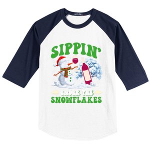 Christmas Market Sippin Under The Snowflakes Mulled Wine Gift Baseball Sleeve Shirt