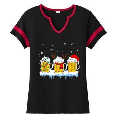 Christmas Mug Santa Reinbeer Beer Xmas Lights Pajamas Gift Ladies Halftime Notch Neck Tee