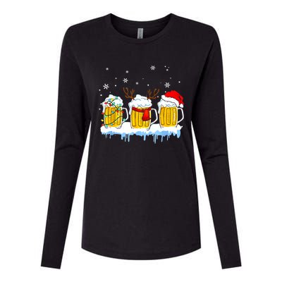 Christmas Mug Santa Reinbeer Beer Xmas Lights Pajamas Gift Womens Cotton Relaxed Long Sleeve T-Shirt