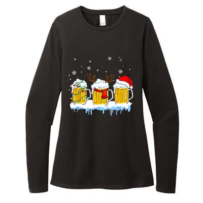 Christmas Mug Santa Reinbeer Beer Xmas Lights Pajamas Gift Womens CVC Long Sleeve Shirt