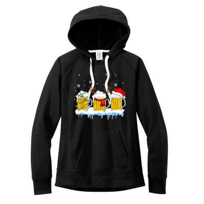 Christmas Mug Santa Reinbeer Beer Xmas Lights Pajamas Gift Women's Fleece Hoodie