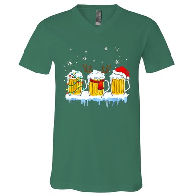 Christmas Mug Santa Reinbeer Beer Xmas Lights Pajamas Gift V-Neck T-Shirt