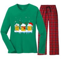 Christmas Mug Santa Reinbeer Beer Xmas Lights Pajamas Gift Women's Long Sleeve Flannel Pajama Set 