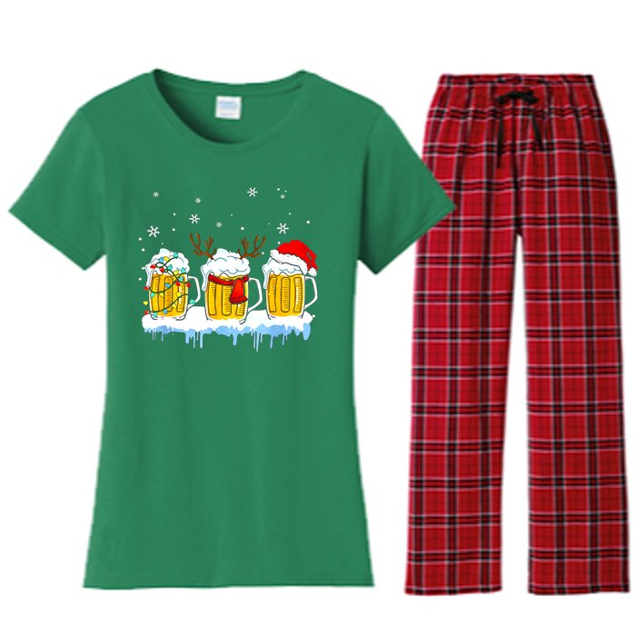 Christmas Mug Santa Reinbeer Beer Xmas Lights Pajamas Gift Women's Flannel Pajama Set