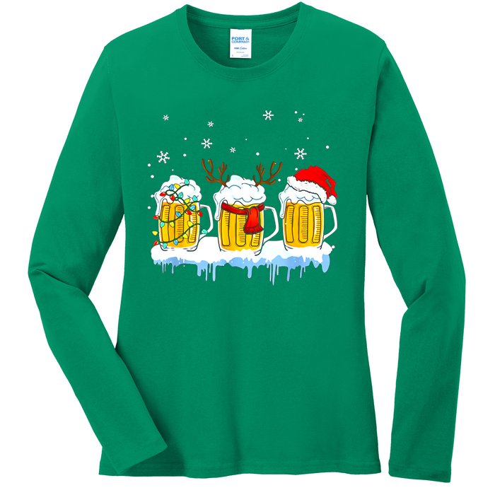 Christmas Mug Santa Reinbeer Beer Xmas Lights Pajamas Gift Ladies Long Sleeve Shirt