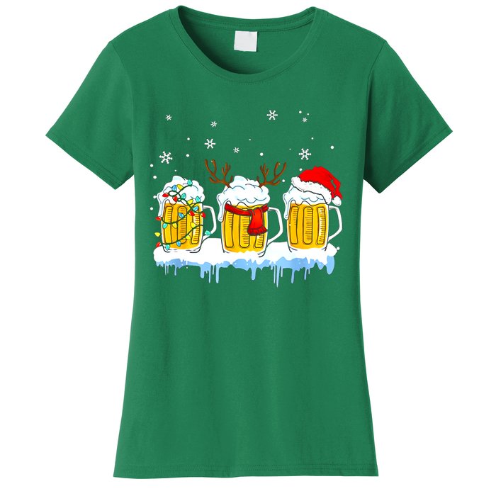 Christmas Mug Santa Reinbeer Beer Xmas Lights Pajamas Gift Women's T-Shirt