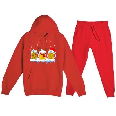 Christmas Mug Santa Reinbeer Beer Xmas Lights Pajamas Gift Premium Hooded Sweatsuit Set