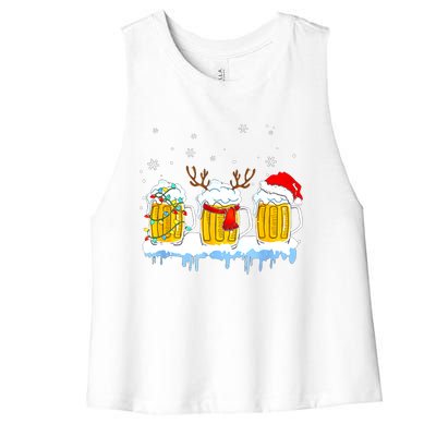 Christmas Mug Santa Reinbeer Beer Xmas Lights Pajamas Gift Women's Racerback Cropped Tank