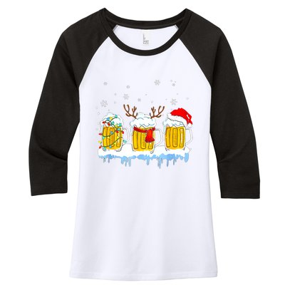 Christmas Mug Santa Reinbeer Beer Xmas Lights Pajamas Gift Women's Tri-Blend 3/4-Sleeve Raglan Shirt