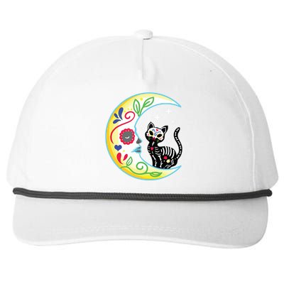 Cat Moon Sugar Skull Dia De Los Muertos Day Of The Dead Snapback Five-Panel Rope Hat