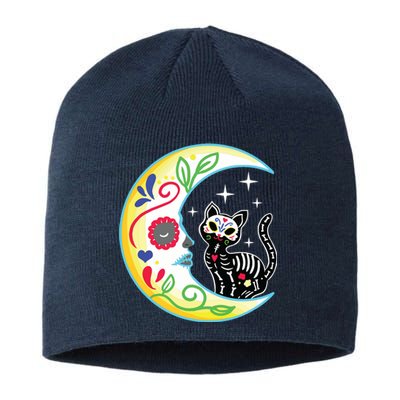 Cat Moon Sugar Skull Dia De Los Muertos Day Of The Dead Sustainable Beanie