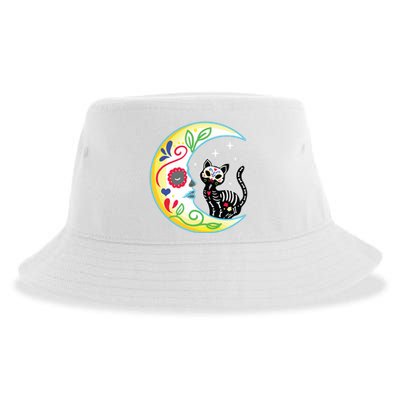 Cat Moon Sugar Skull Dia De Los Muertos Day Of The Dead Sustainable Bucket Hat