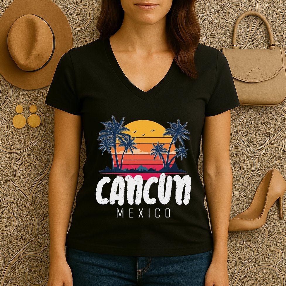 Cancun Mexico Souvenir Family Matching Vacation Cancun Women's V-Neck T-Shirt