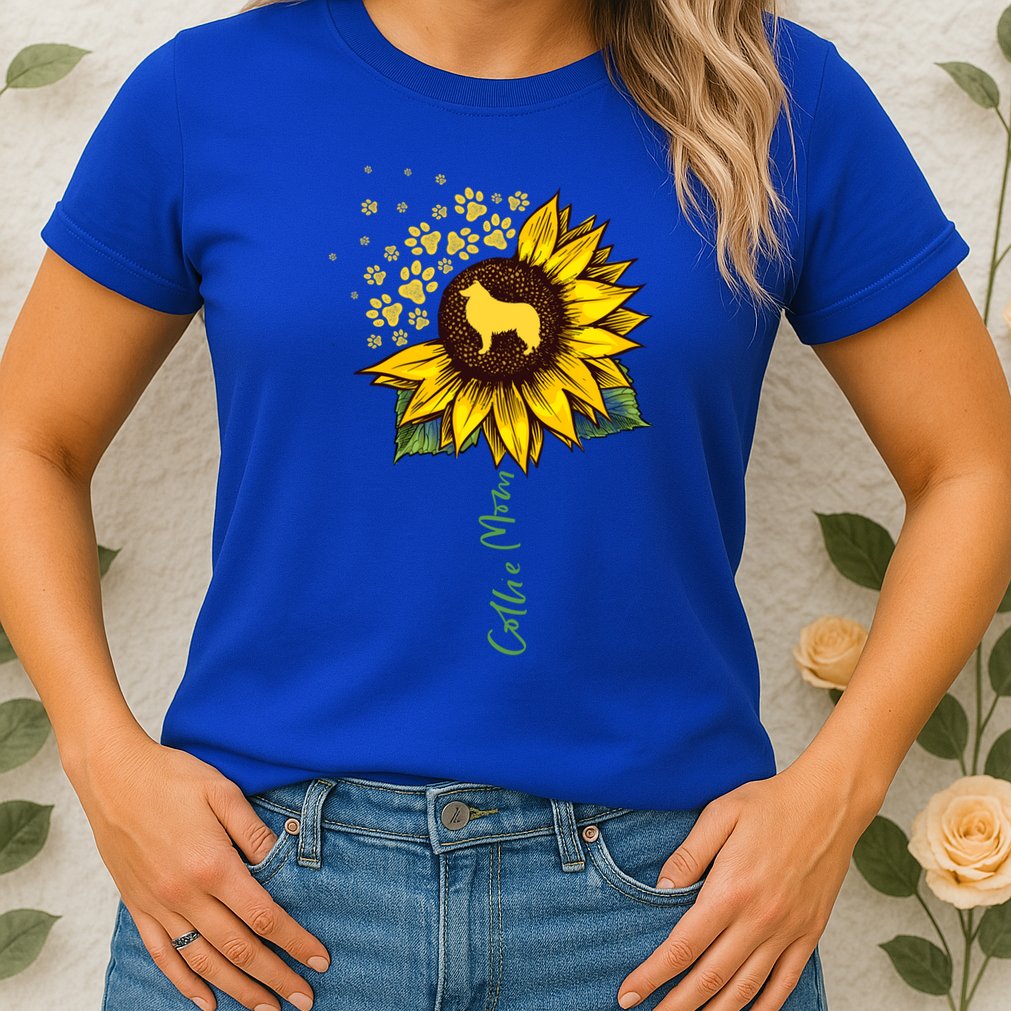 Collie Mom Sunflower Rough Collie Funny Gift Dog Mom Mama Gift Womens T-Shirt