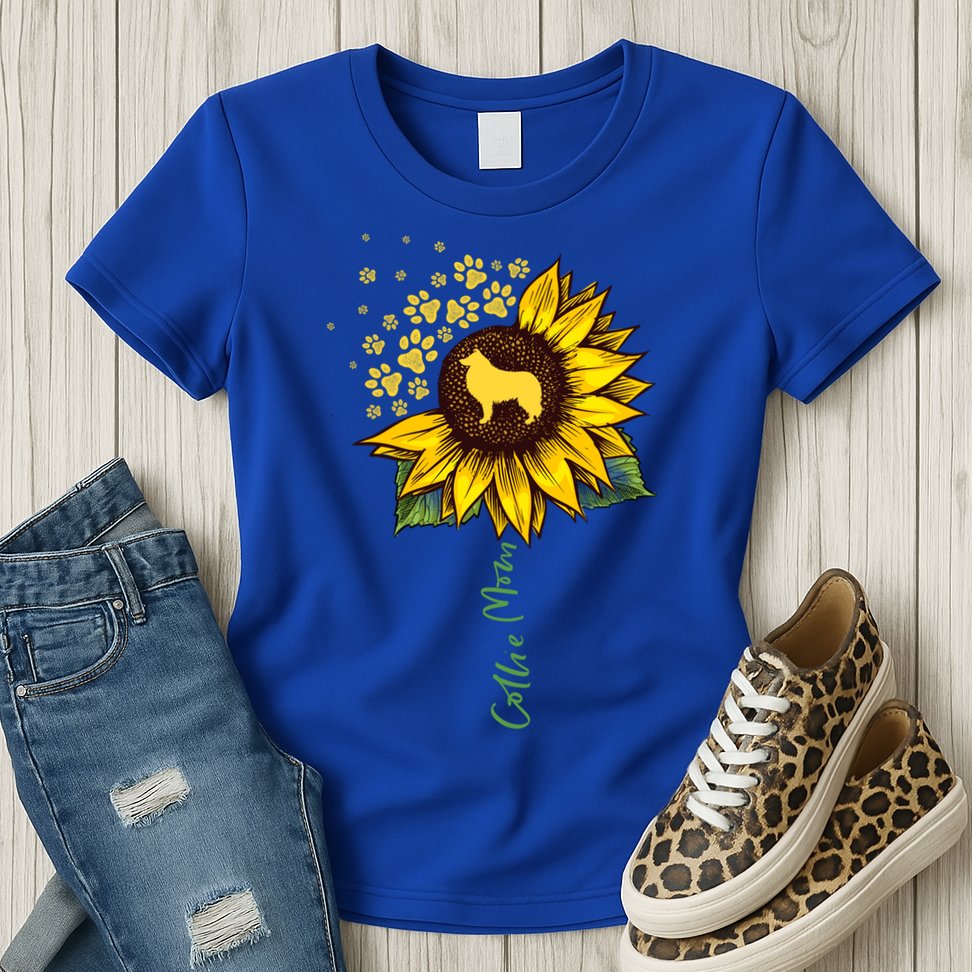 Collie Mom Sunflower Rough Collie Funny Gift Dog Mom Mama Gift Womens T-Shirt