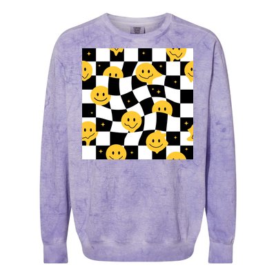 Crazy Melt Smile Faces Pattern Colorblast Crewneck Sweatshirt