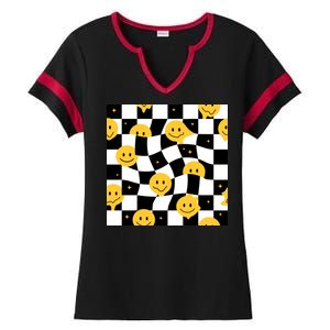 Crazy Melt Smile Faces Pattern Ladies Halftime Notch Neck Tee