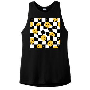 Crazy Melt Smile Faces Pattern Ladies PosiCharge Tri-Blend Wicking Tank