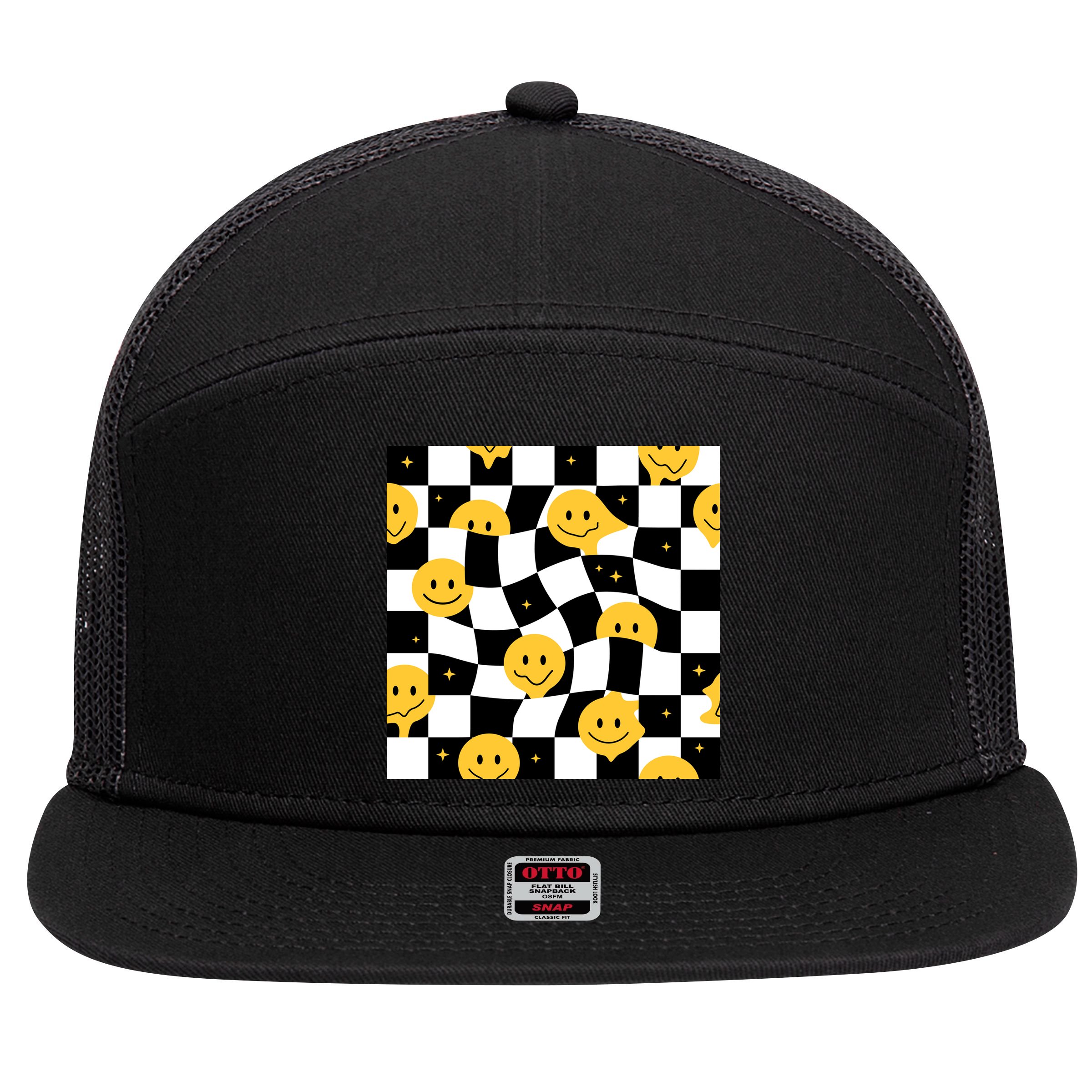 Crazy Melt Smile Faces Pattern 7 Panel Mesh Trucker Snapback Hat