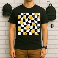Crazy Melt Smile Faces Pattern T-Shirt