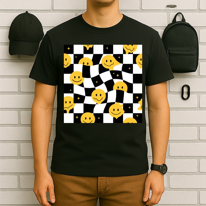 Crazy Melt Smile Faces Pattern T-Shirt