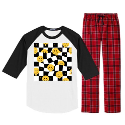 Crazy Melt Smile Faces Pattern Raglan Sleeve Pajama Set