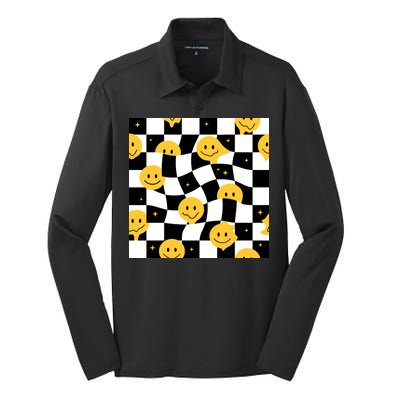 Crazy Melt Smile Faces Pattern Silk Touch Performance Long Sleeve Polo