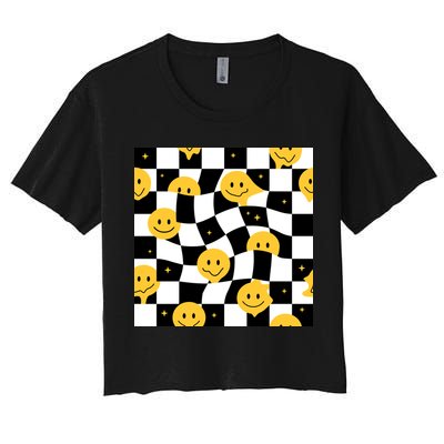 Crazy Melt Smile Faces Pattern Crop Top