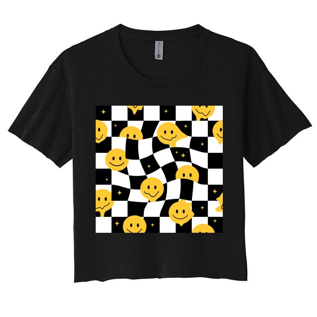 Crazy Melt Smile Faces Pattern Crop Top