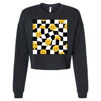 Crazy Melt Smile Faces Pattern Cropped Pullover Crew