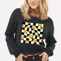 Crazy Melt Smile Faces Pattern Cropped Pullover Crew