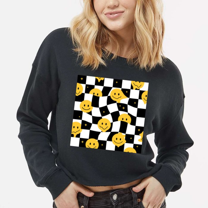 Crazy Melt Smile Faces Pattern Cropped Pullover Crew