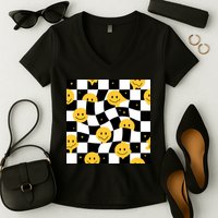 Crazy Melt Smile Faces Pattern Women's V-Neck T-Shirt