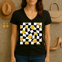 Crazy Melt Smile Faces Pattern Women's V-Neck T-Shirt