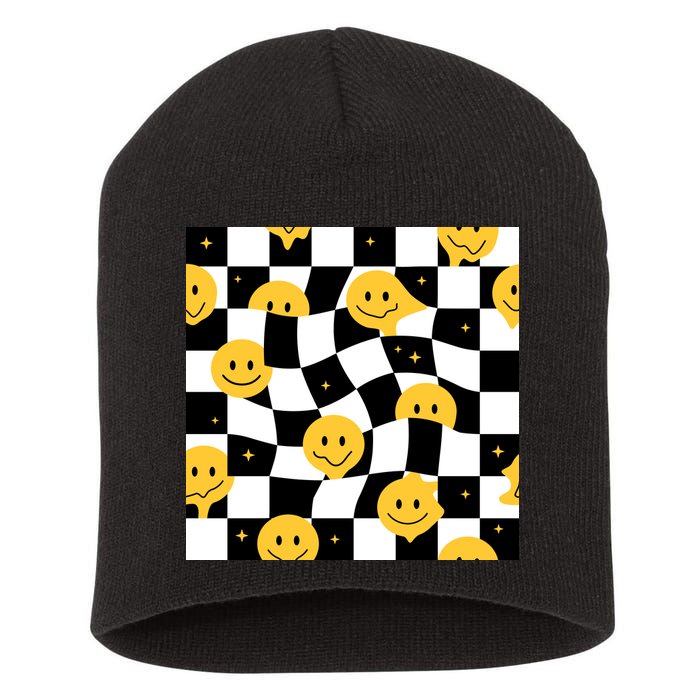 Crazy Melt Smile Faces Pattern Short Acrylic Beanie