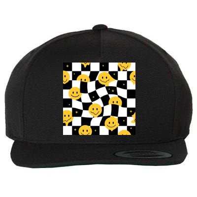 Crazy Melt Smile Faces Pattern Wool Snapback Cap