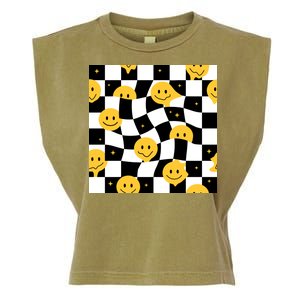 Crazy Melt Smile Faces Pattern Garment-Dyed Women's Muscle Tee