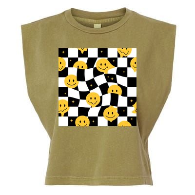 Crazy Melt Smile Faces Pattern Garment-Dyed Women's Muscle Tee
