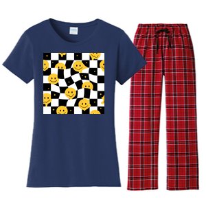 Crazy Melt Smile Faces Pattern Women's Flannel Pajama Set