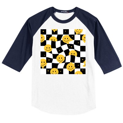 Crazy Melt Smile Faces Pattern Baseball Sleeve Shirt