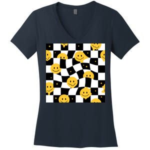 Crazy Melt Smile Faces Pattern Women's V-Neck T-Shirt