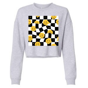 Crazy Melt Smile Faces Pattern Cropped Pullover Crew