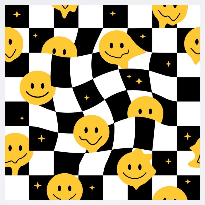 Crazy Melt Smile Faces Pattern Garment-Dyed Sweatshirt