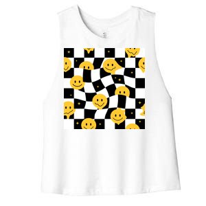 Crazy Melt Smile Faces Pattern Women's Racerback Cropped Tank